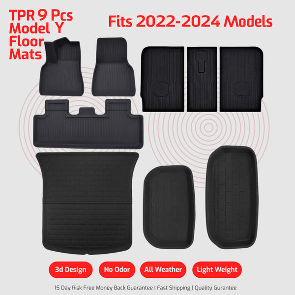TPR Model Y Floor Mats 9 Pieces